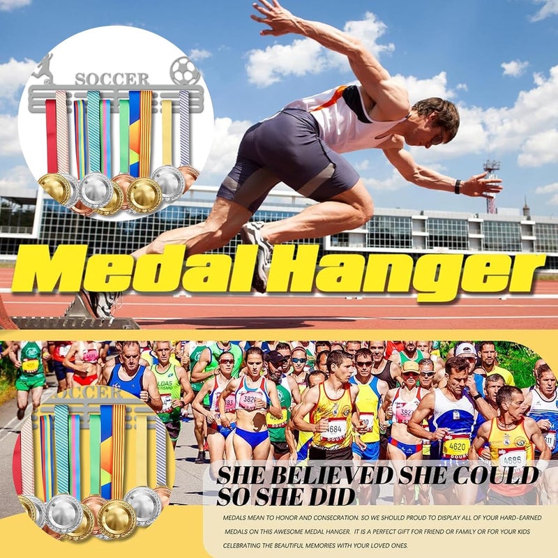 Resama Medal Hanger Holder Display Wall Rack Frame Shelf-Medal Hanger Awards Ribbon Soccer,Gymnastics,Holder Display Rack for 60 Medals - Image 4